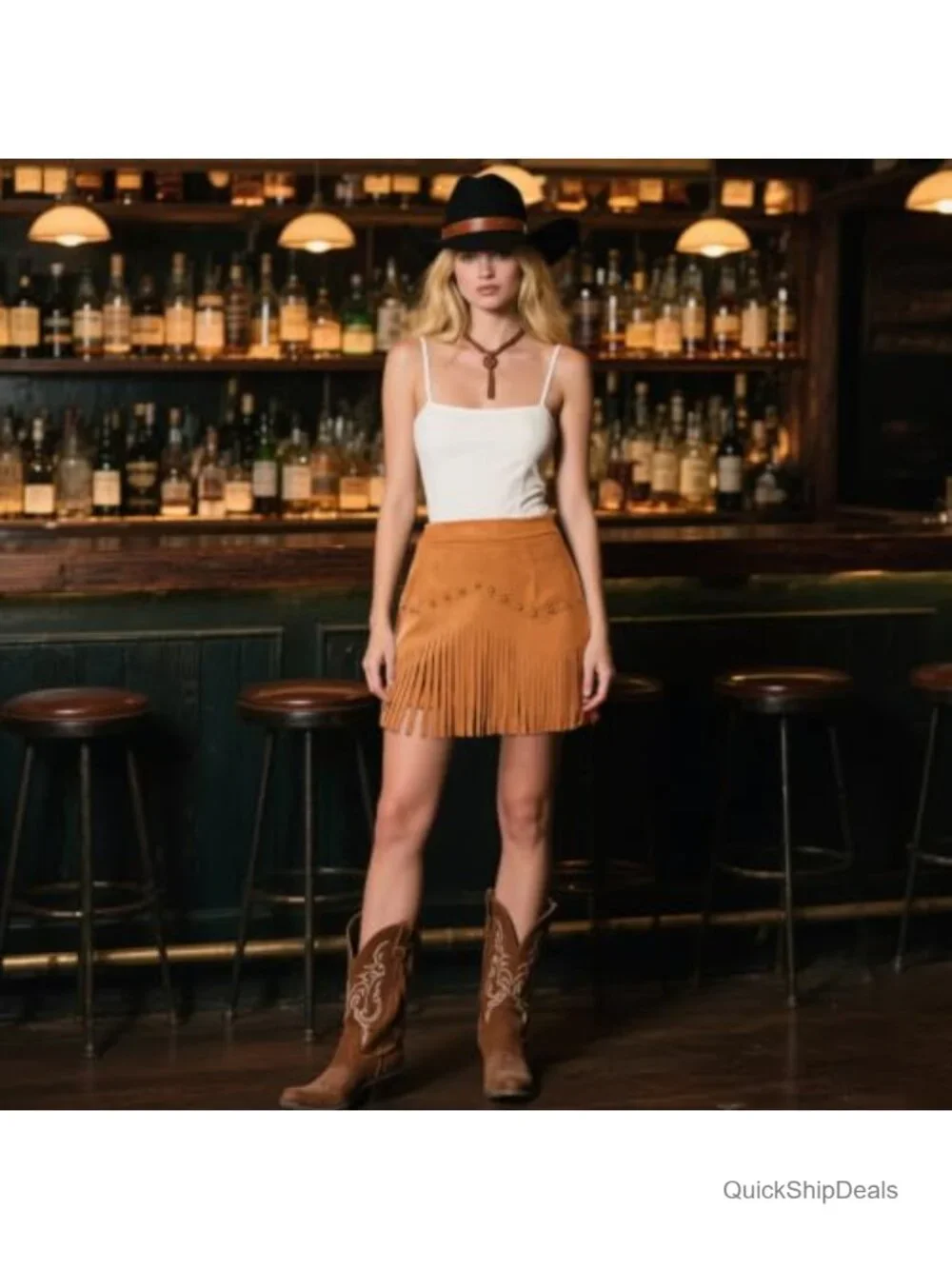 High Waisted Fringe Mini Skirt with Rivets Western Cowgirl